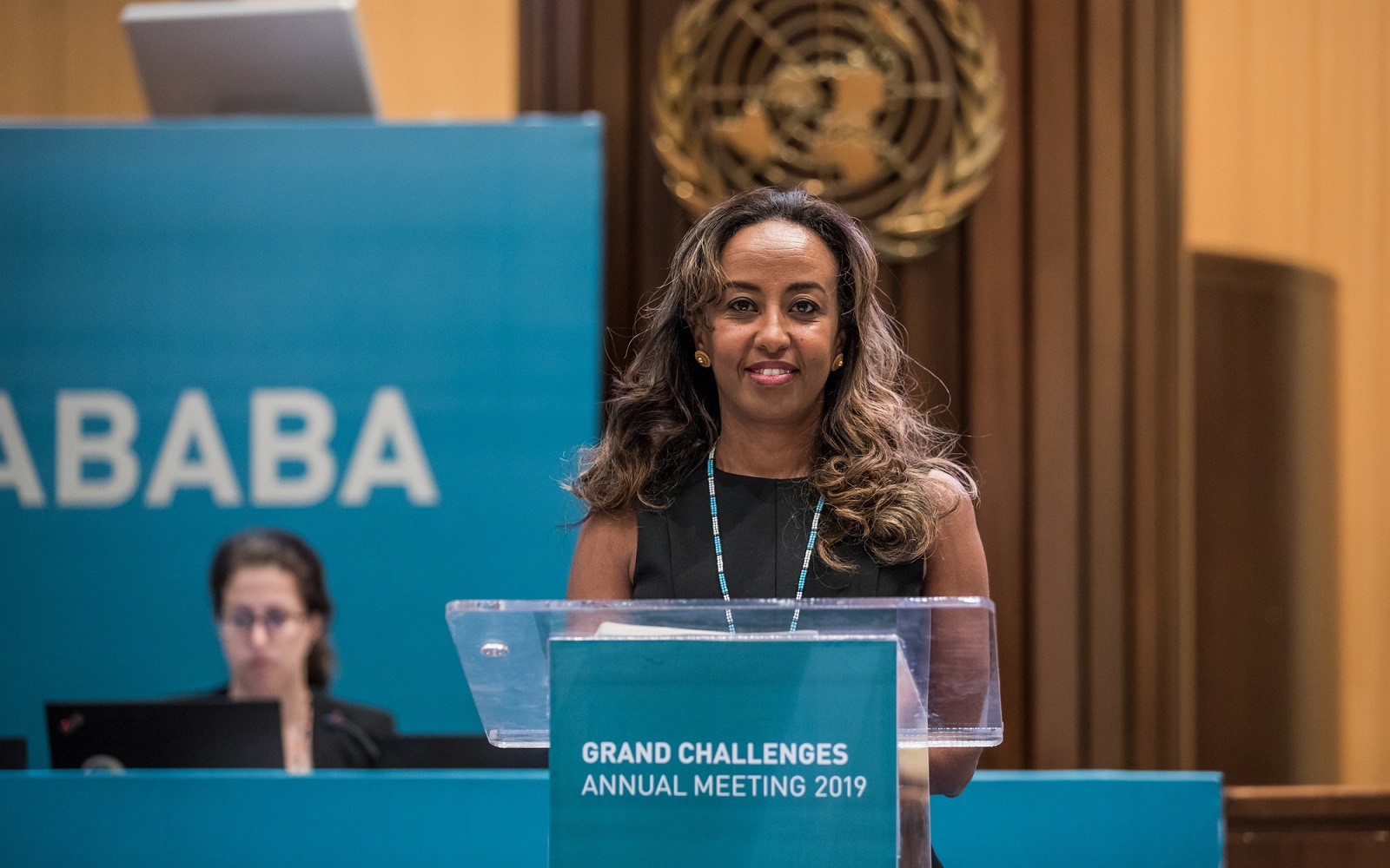 Kedest Tesfagiorgis Deputy Director, Global Partnerships & Grand Challenges, Bill & Melinda Gates Foundation delivers opening remarks at Grand Challenges Annual Meeting 2019 at the United Nations Conference Centre in Addis Ababa, Ethiopia on October 28, 2019.